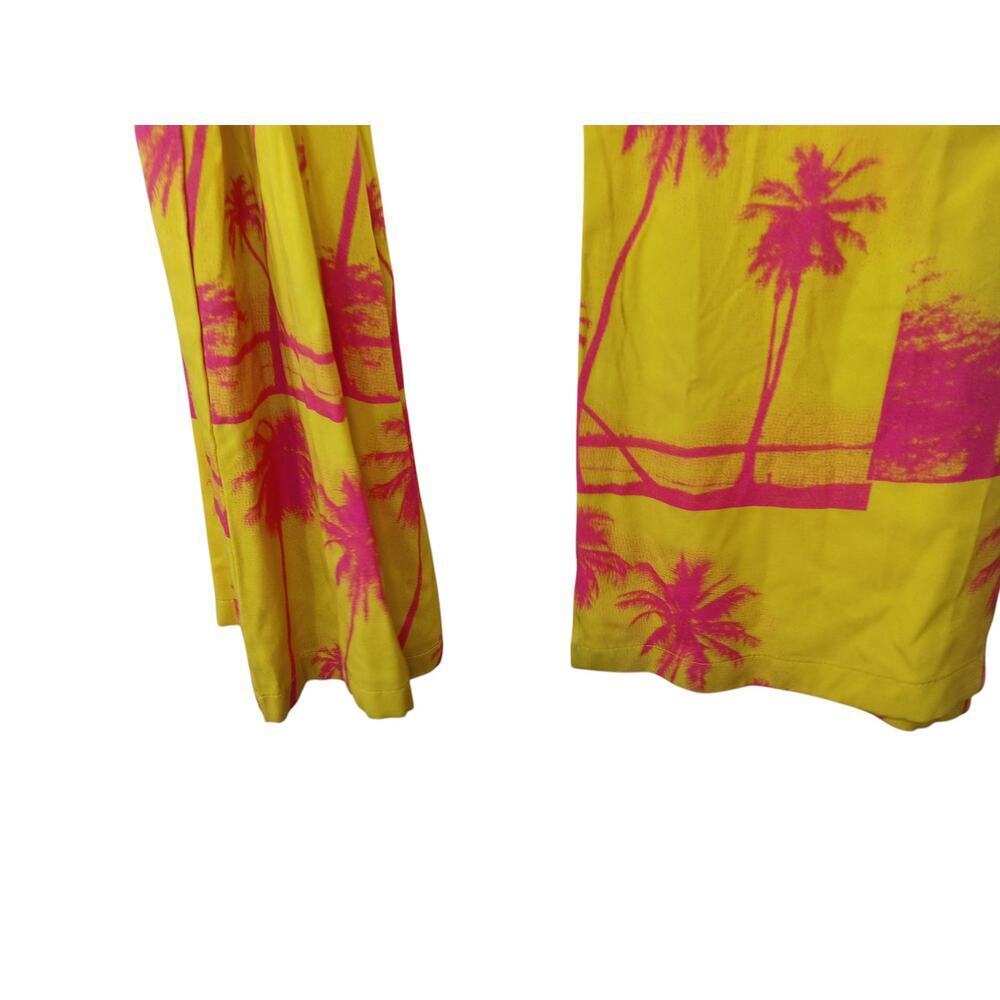 New Urban Outfitters Sunny Flare Cutout Pants Yellow Palm Tree Sz 14 Boho - Picture 5 of 10